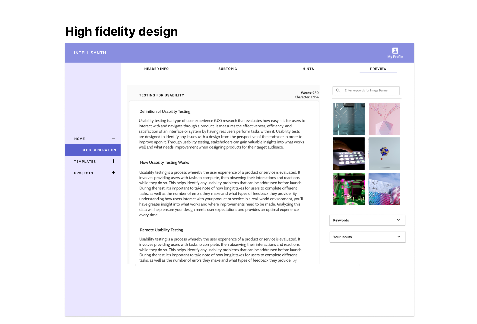 High fidelity wireframe 2